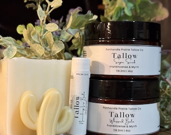 Grassfed Tallow Skincare Gift Set: Balm, Scrub, Soap, Lip Balm