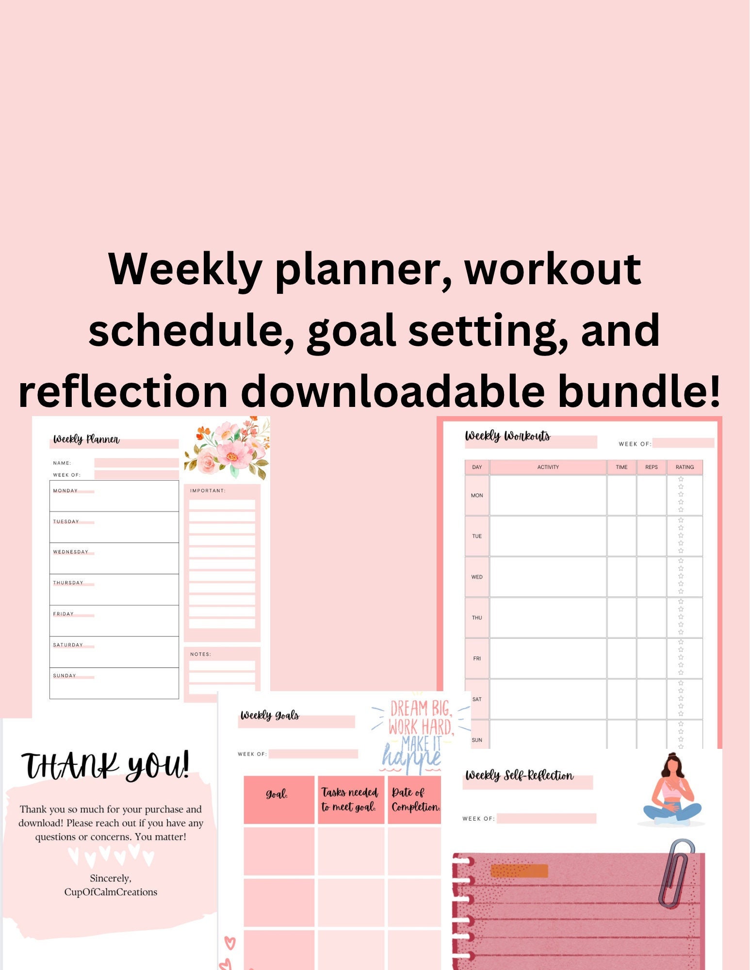 Weekly Planner, Weekly Workout Planner, Goal Setting, and Reflection ...