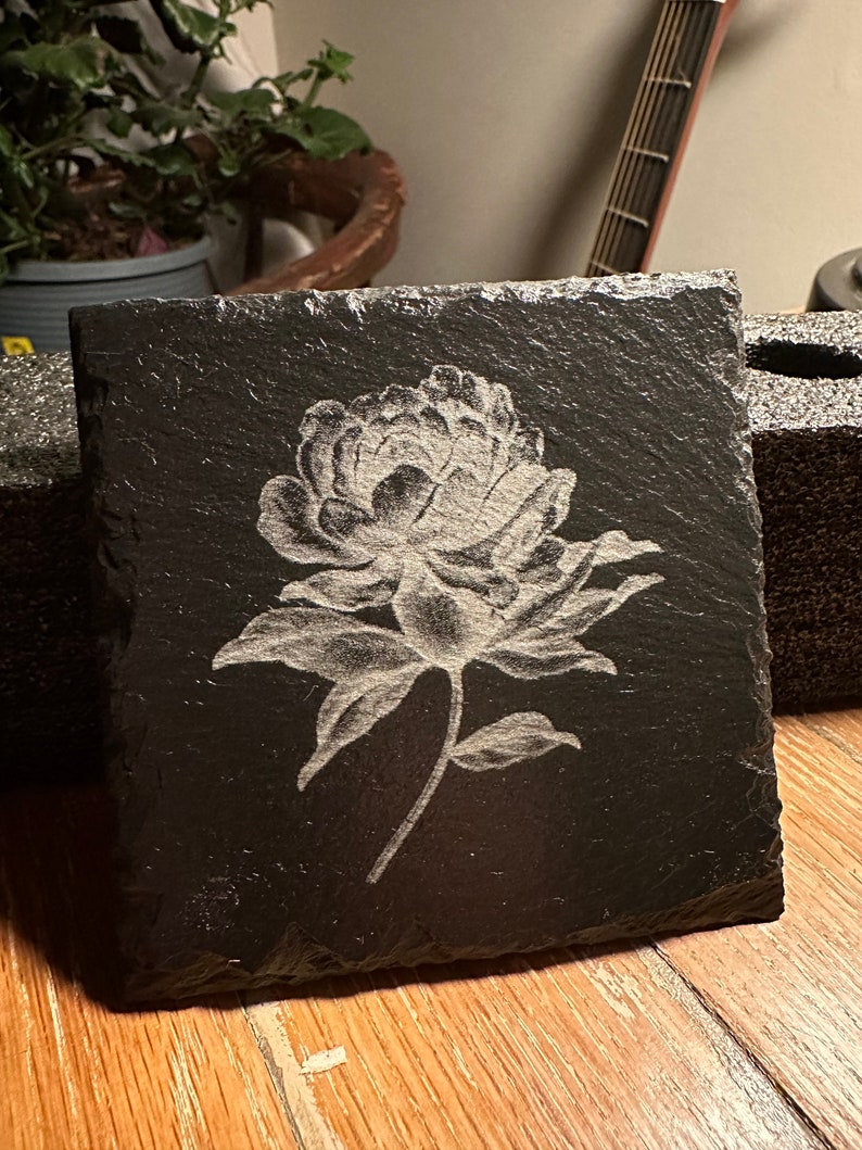 thumbnail interactive-video image 1 of Personalized Engraved Slate Drink Coasters, Set Of 4, Round Housewarming Gift 1 of 5