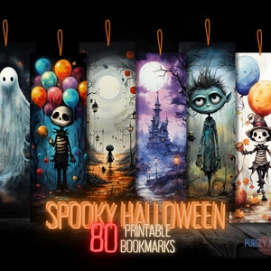 Scary Cute Halloween Printable Bookmark Bundle | Fall Digital Download Vintage Halloween Bookmark PNG, Halloween Sublimation Bookmarks
