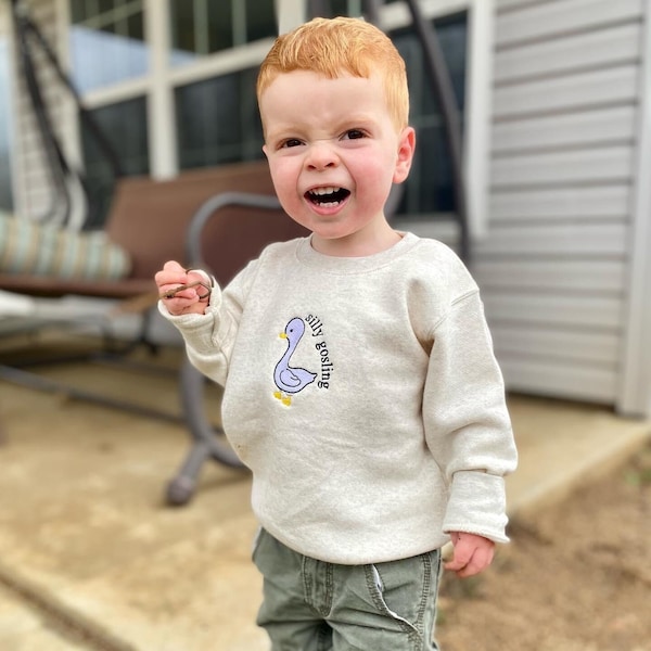 Kids embroidered silly gosling sweater, toddler sweater, Silly Gosling, Silly Goose kids sweater for boys and girls