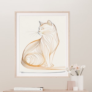 Cat Line Boho Wall Art Printable, Boho Abstract Wall Art, Cat Boho Wall Decor, Minimalist Art Print, Mid Century, Printable, Cat Art Digital