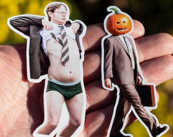 Dwight Schrute (Dwight Strip y Dwight Pumpkinhead) La oficina Pegatina brillante de dos piezas