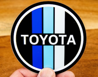 Pegatina brillante de 3,5 pulgadas con diseño azul retro de Toyota