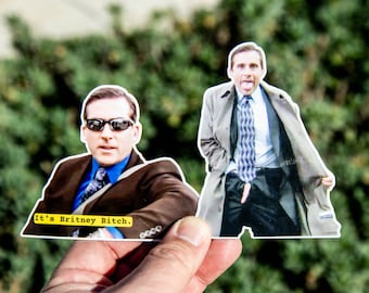 Michael Scott (Flashing y It's Britney Bitch) La oficina Pegatina brillante de dos piezas