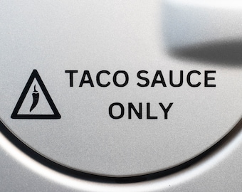 Advertencia: Salsa para tacos solo para calcomanía de vinilo para puerta de tanque de gasolina Tacoma