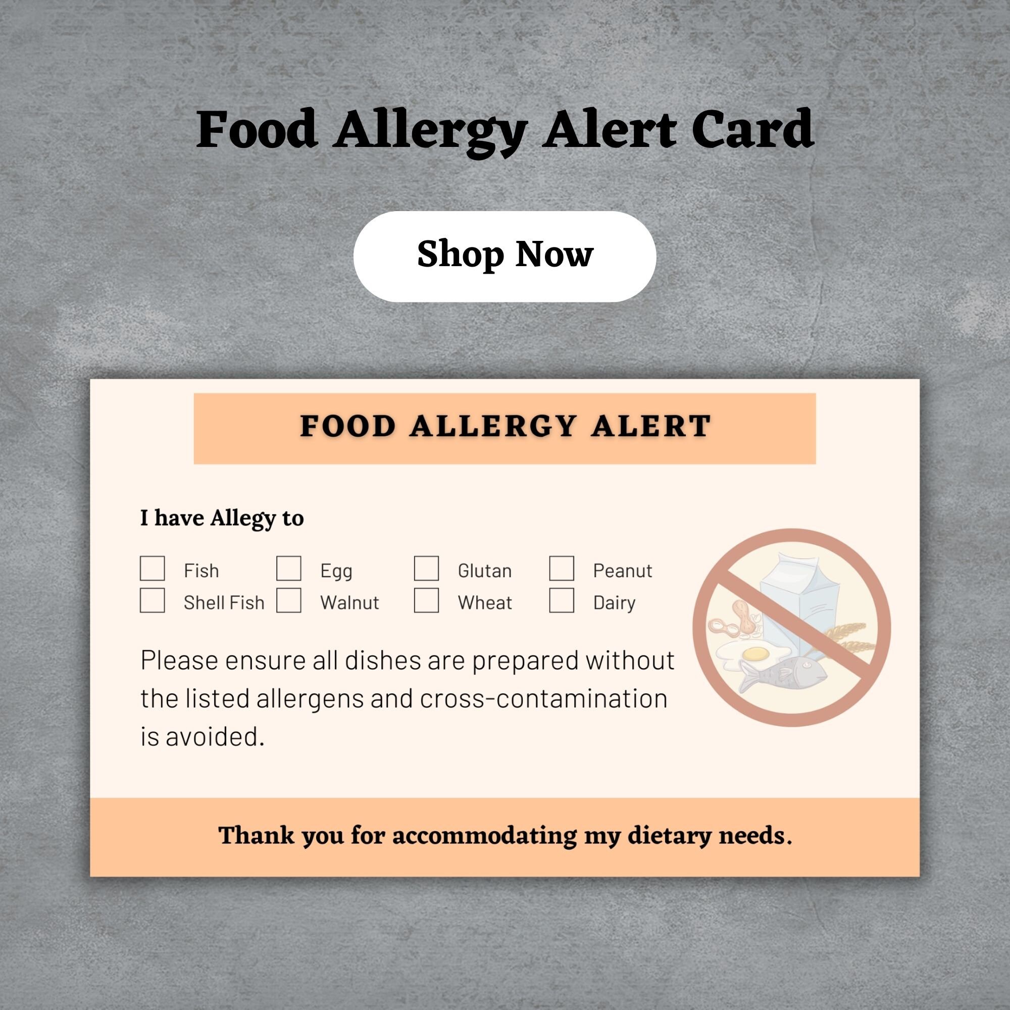 Instant Downloadable Food Allergy Restaurant Card Tags - Etsy