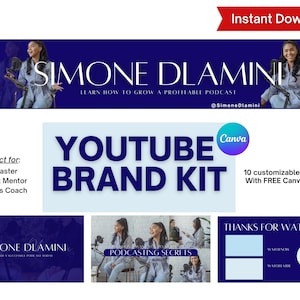 Podcast Mentor Coach Aesthetic Youtube Branding Kit Business Mentor Editable Thumbnails Intros Outros Banner Canva Templates Trendy
