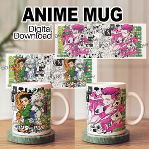 Bundle - Anime Cup Wrap -Digital Download - Hunter - Sublimation Design File - Mug Cup Png file - Anime Gift Manga Cup