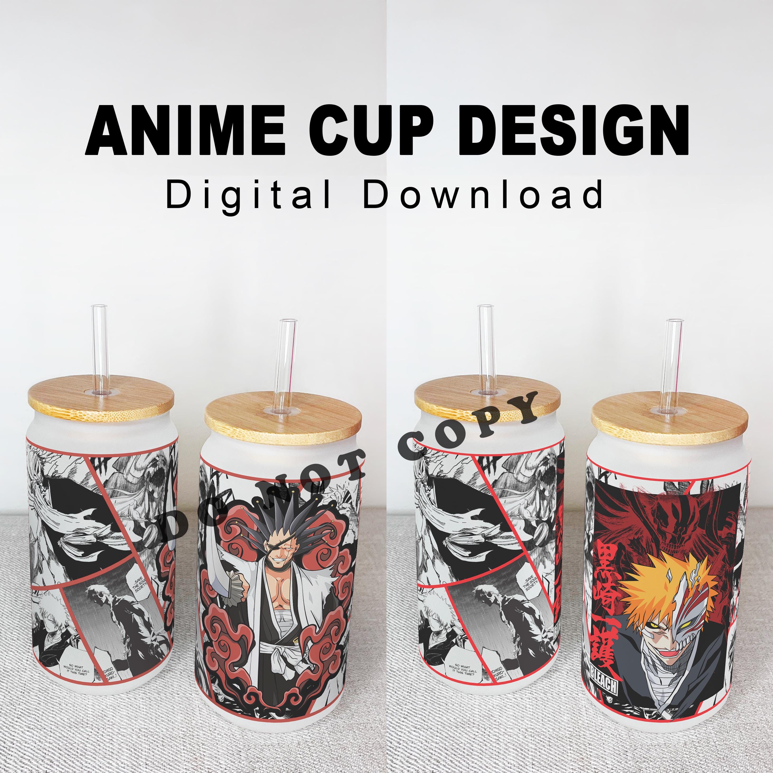 Bundle - Anime Cup Wrap -Digital Download - Bleach Ichigo - Sublimation Design File - Manga Panels Png file - Anime Gift Manga Cup Glass