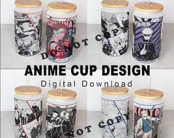 Bundle - Anime Cup Wrap -Digital Download - Jujutsu Kaisen - Sublimation Design File - Manga Panels Png file - Anime Gift Manga Cup Glass