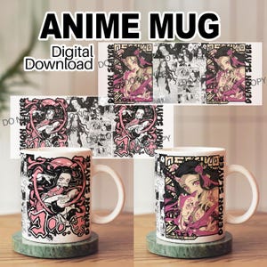 Bundle - Anime Cup Wrap -Digital Download - Demon Slayer Nezuko - Sublimation Design File - Mug Cup Png file - Anime Gift Manga Cup