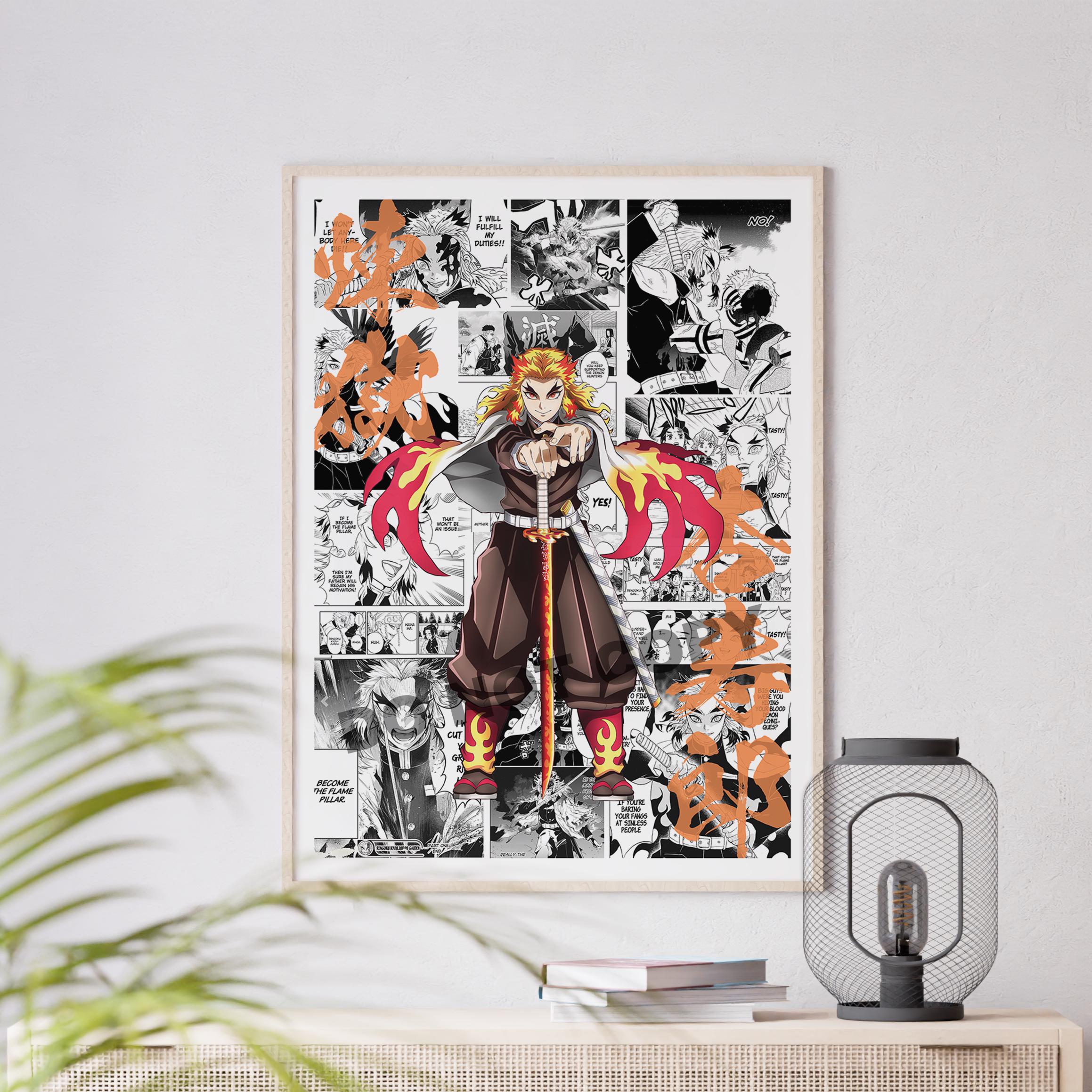 Anime Manga Poster - Demon Rengoku - Digital Download - Curated Manga Panels - Wall Art - Hashira - Anime Gift