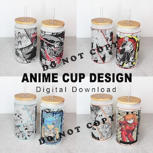 Bundle - Best Seller - Anime Cup Wrap -Digital Download - Sublimation Design File - Manga Panels Png file - Anime Gift Manga Cup Glass