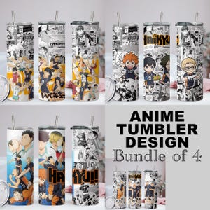 Bundel 4 ontwerpen - Haikyu volleybal anime beker wrap - digitale download - sublimatie ontwerpbestand - manga png-bestand - 20oz bekerontwerp