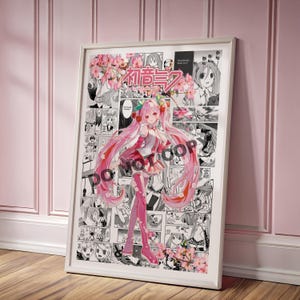 Anime Manga Poster - Sakura Miku - Digital Download - Curated Manga Panels - Wall Art - Hatsune Miku - Vocaloid - Anime Gift Pink Miku