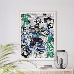 Anime Manga Poster - Dämon Tanjiro Kamado - Digital Download - Kuratierte Manga Panels - Wandkunst - Hashira - Anime Geschenk