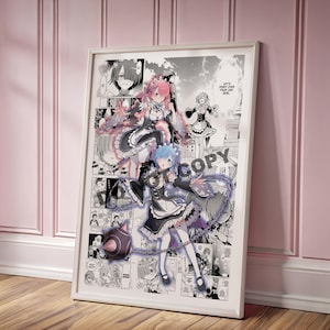 Anime Manga Poster - Digital Download - Curated Manga Panels - Re Zero Rem Ram - Wall Art - Anime Gift