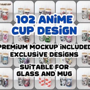 All Designs - Anime Cup Wrap -Digital Download - Sublimation Design File - Manga Panels Png file - Anime Gift Manga Cup Glass anime business