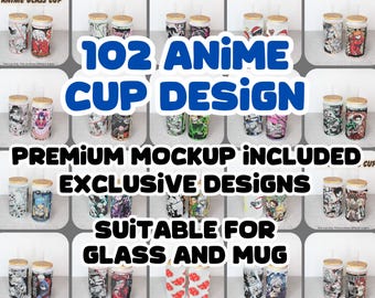 All Designs - Anime Cup Wrap -Digital Download - Sublimation Design File - Manga Panels Png file - Anime Gift Manga Cup Glass anime business