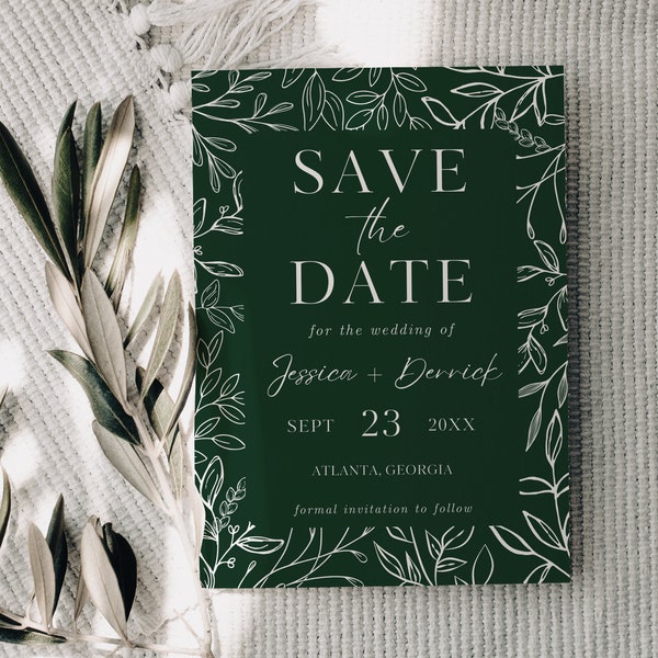 Emerald Green Save the Date | Hunter Green Save our Date Template | Jade Save the Date Instant Download Editable | Forest Green