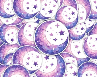 Sticker Gamer fille violet galaxie stellaire lune | Bouteille d'eau Ordinateur portable PC iPad Tablette | Imperméable