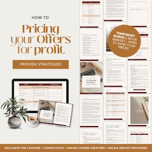 Può includere: Una guida di marketing digitale con il titolo "Come Prezzare le tue Offerte per ottenere profitto: Strategie comprovate". La guida include un ebook bonus temporaneo intitolato "Mentalità + Quando aumentare i tuoi prezzi".