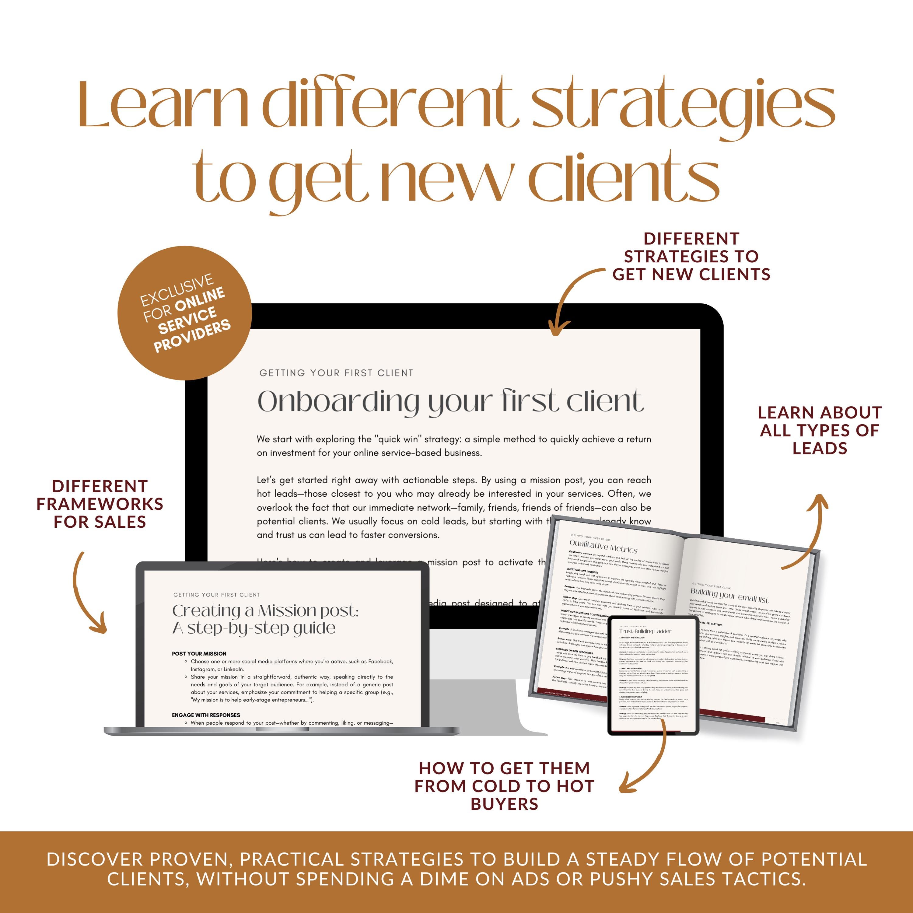 How to Get Your First Clients Handbook | Online Organic Sales Strategy ...