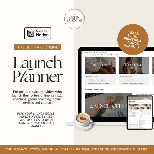 Notion Launch Template | Planner | Online Business Service Providers | Coaches | marketing Sales | Digital Planner Aesthetic