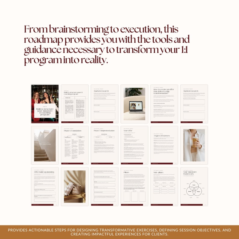 May include: A roadmap for transforming a 1:1 program into reality. The roadmap includes steps for brainstorming, execution, market research, and more. The document is divided into sections with headings and subheadings.