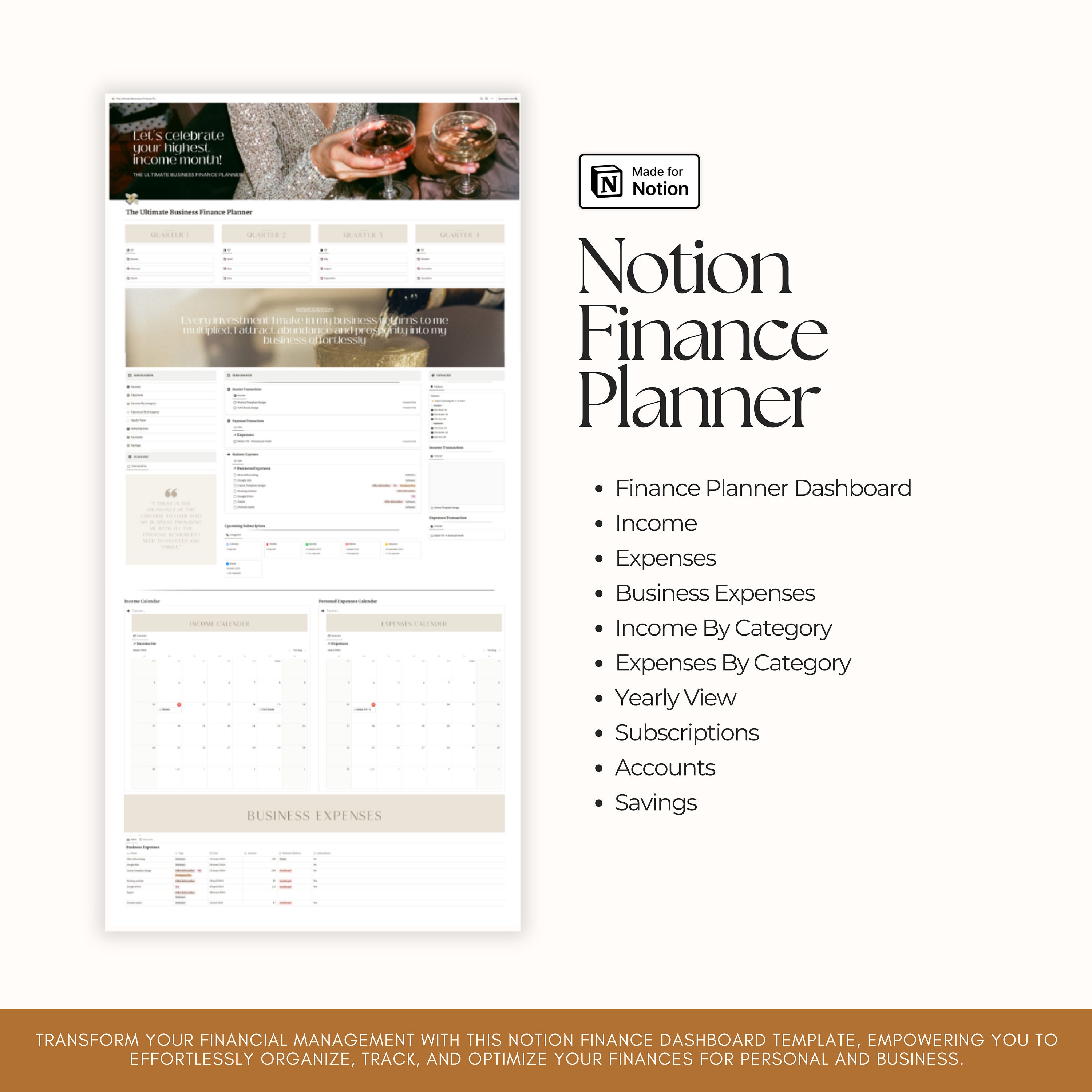 Notion Finance Dashboard Template | Work Notion | Digital Planner ...