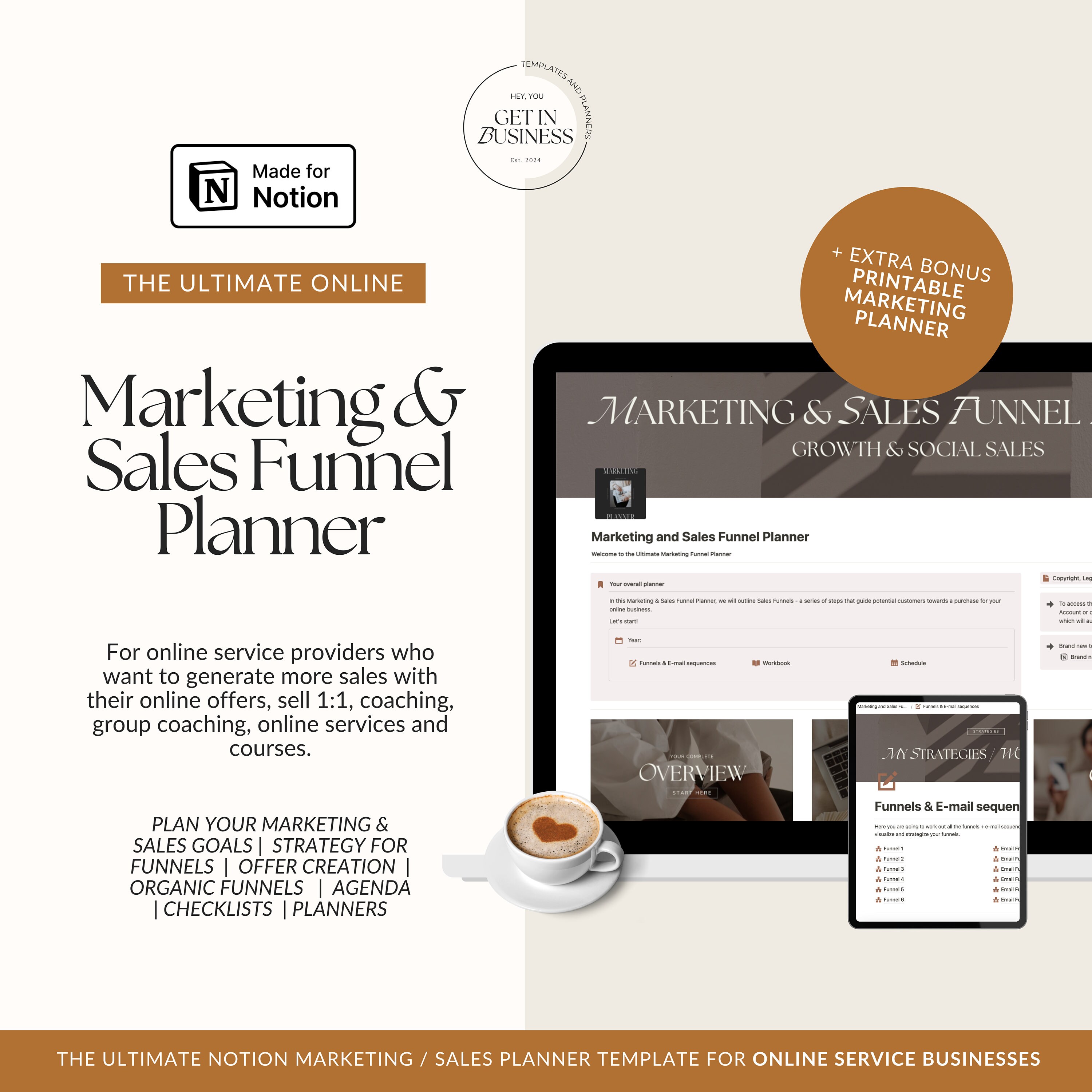 Notion Marketing Sales Funnel Template | Work Notion | Digital Planner Aesthetic | Business ...