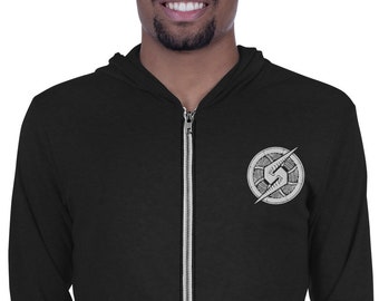 Metroid Screw Attack Symbol Embroidered Tri-blend Zip Hoodie