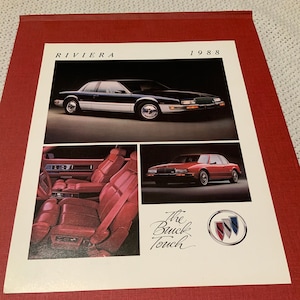 1988 Riviera poster (spec sheet). Buick Riviera.3.8l. Hydramatic.Buick coupe.THM440-T4 automatic. E-body.2 dr Buick. Graphic Control center