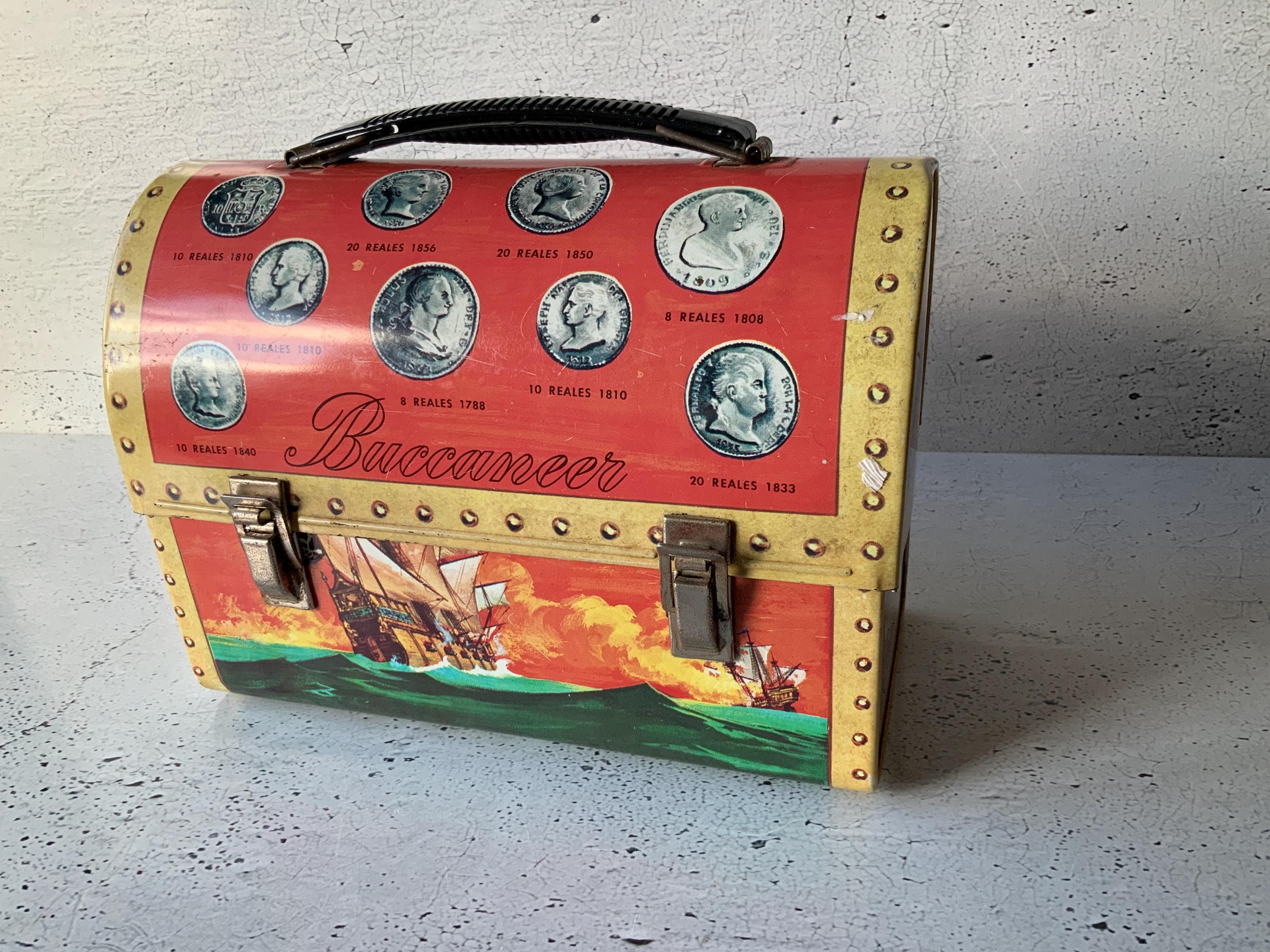 1957 Buccaneer Lunch Kit With Thermos Holder. Vintage Tin Litho