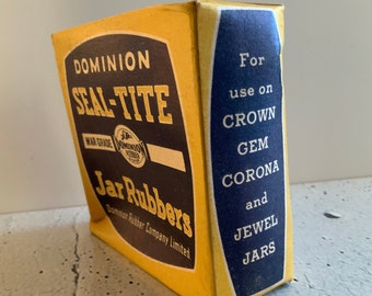 1940’s Jar Rubbers. Dominion. Unopened! Canning jar rings. Rubber rings for Gem jars. Corona, Crown and Jewel jars. War grade. New in box.