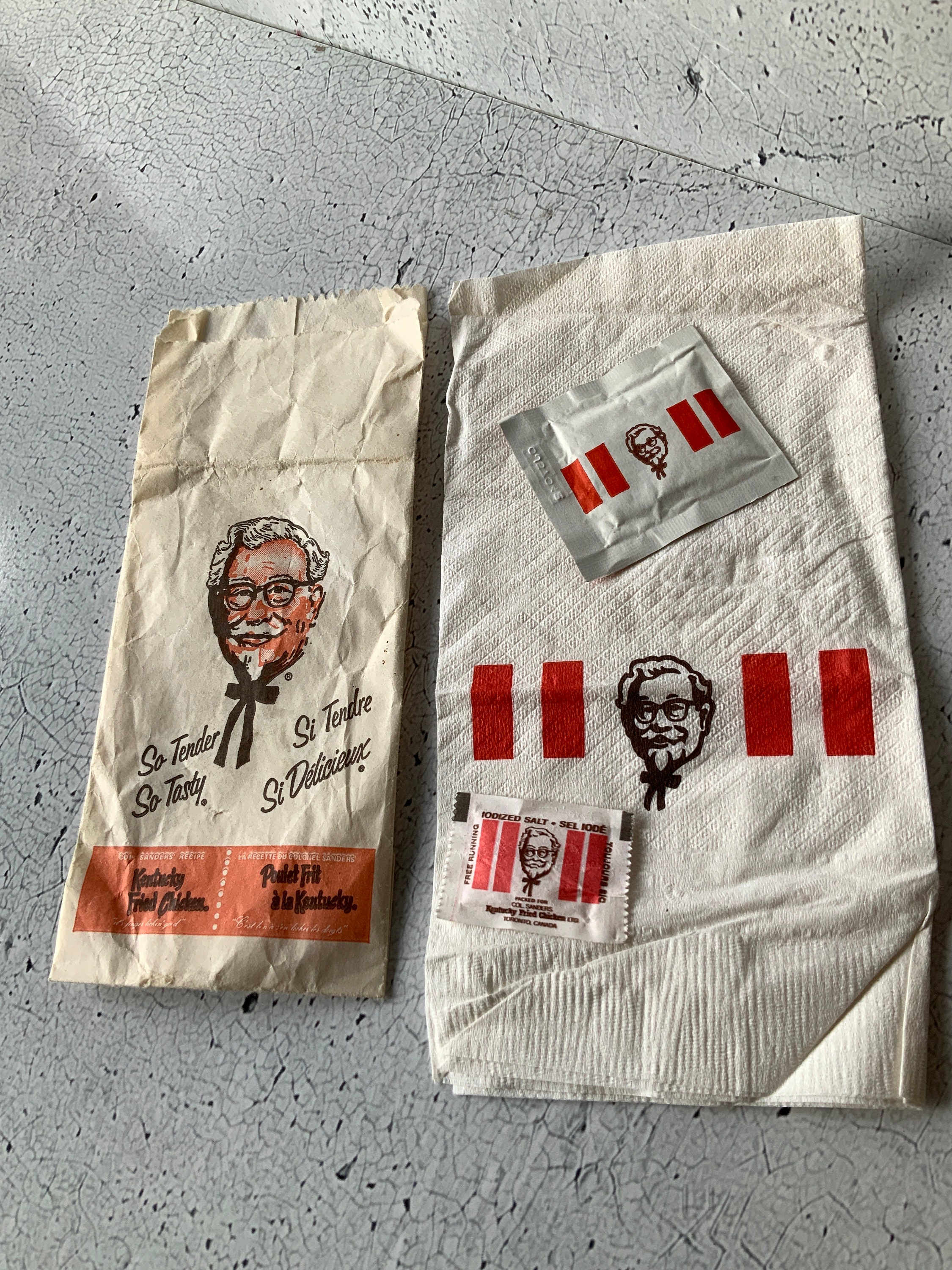 Kentucky Fried Chicken Takeout Bag, Napkin, Wetnap, and Salt