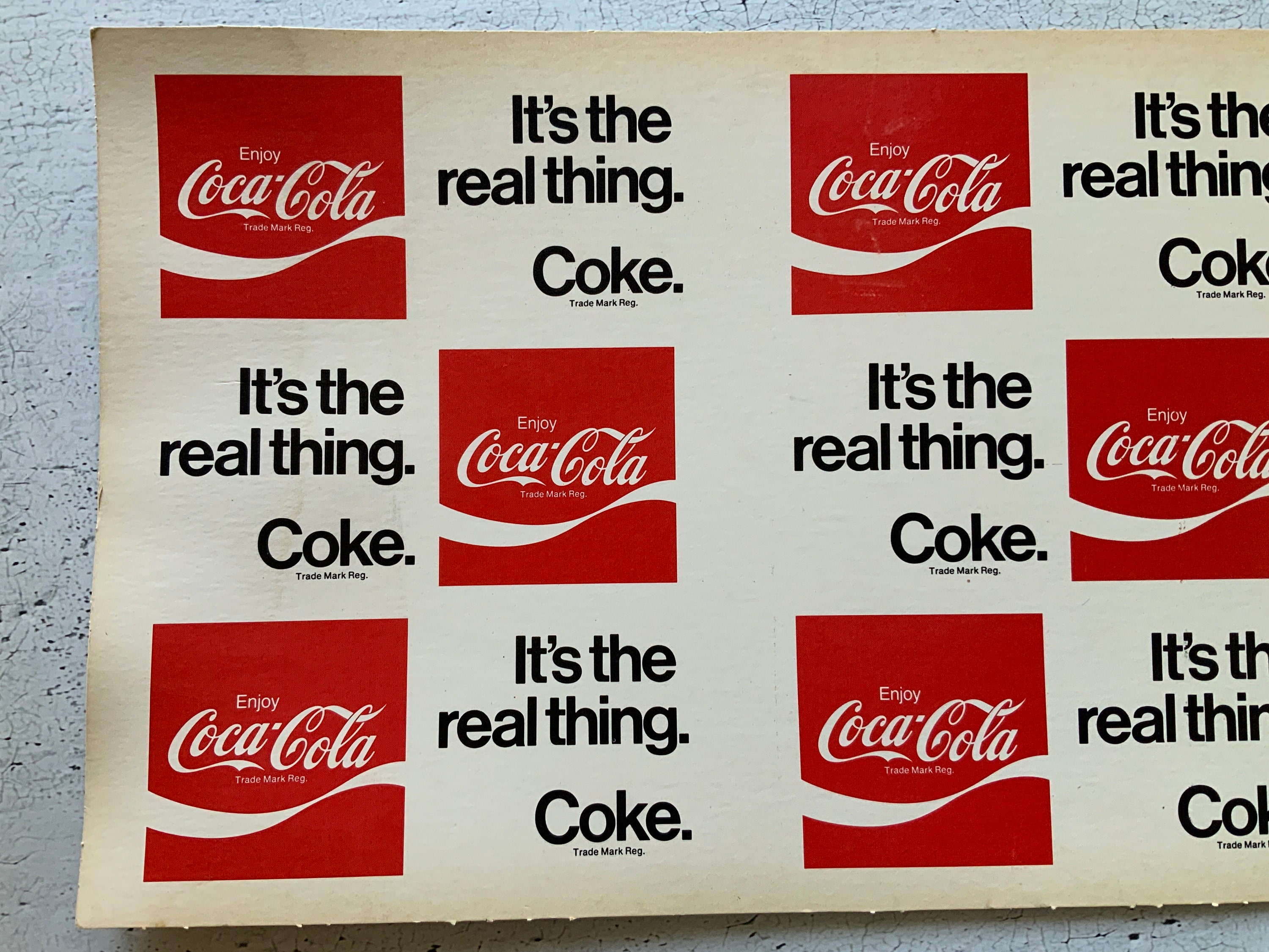 Coca-cola Its the Real Thing. 1975. Coke. Cardboard 24 X 11 Sign. Trade