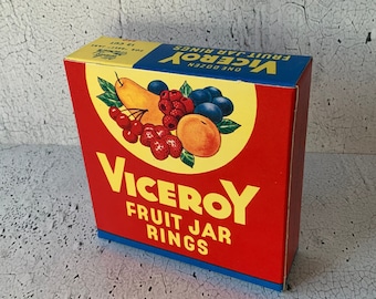 Viceroy Jar Rings. Wide Mouth. For Best jars. New in box Unopened. 12 count. Vintage cooking canning rubber jar ring. Fruit preserves. Litho