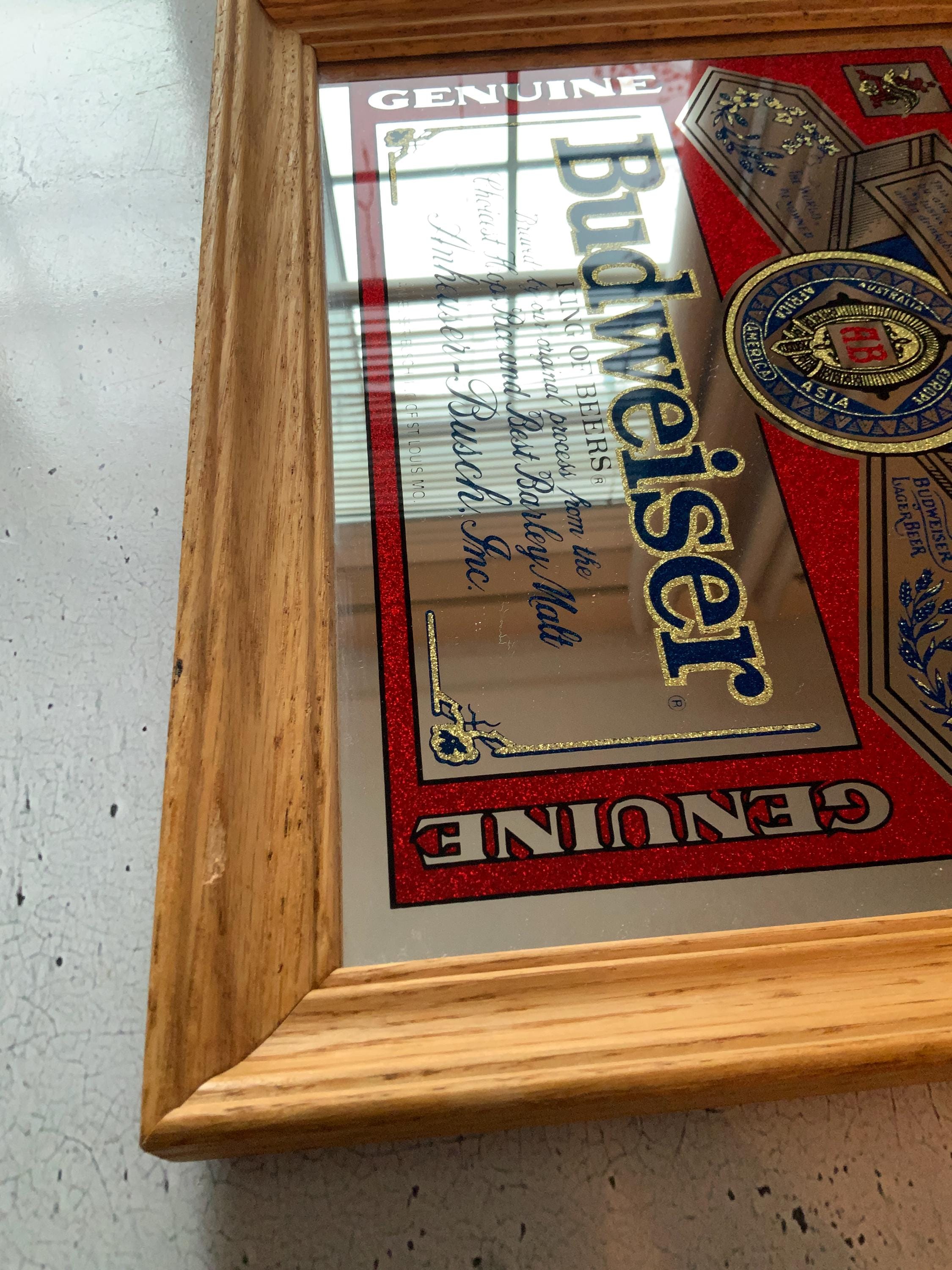 Budweiser Mirror. 1970's Stamford Art. Vintage Beer Collectible