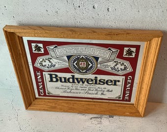 Vintage Wood Framed Glitter/sparkle Budweiser King of Beers Mirror