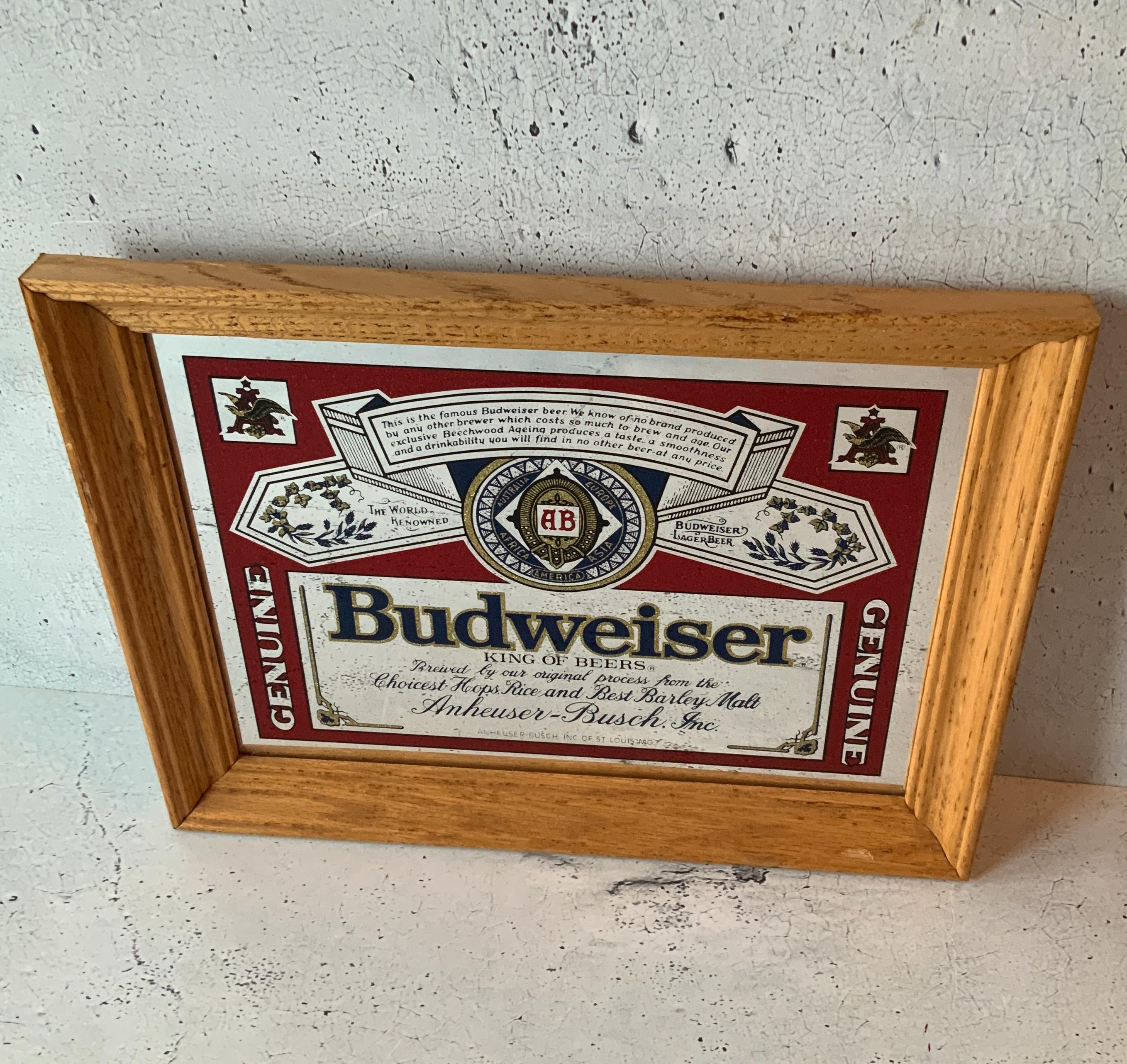 60's～70's　Budweiser 　看板　縦30.5cm　オーバル型 Budweiser Mirror. 1970's Stamford Art. Vintage Beer Collectible