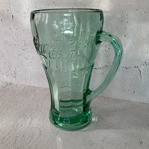 Green Coca-cola handled Libbey glass. Cola collectible. Soda glass. Green glass. Housewares. Drink ware. Cola wars. Pop mug. Vintage cola.