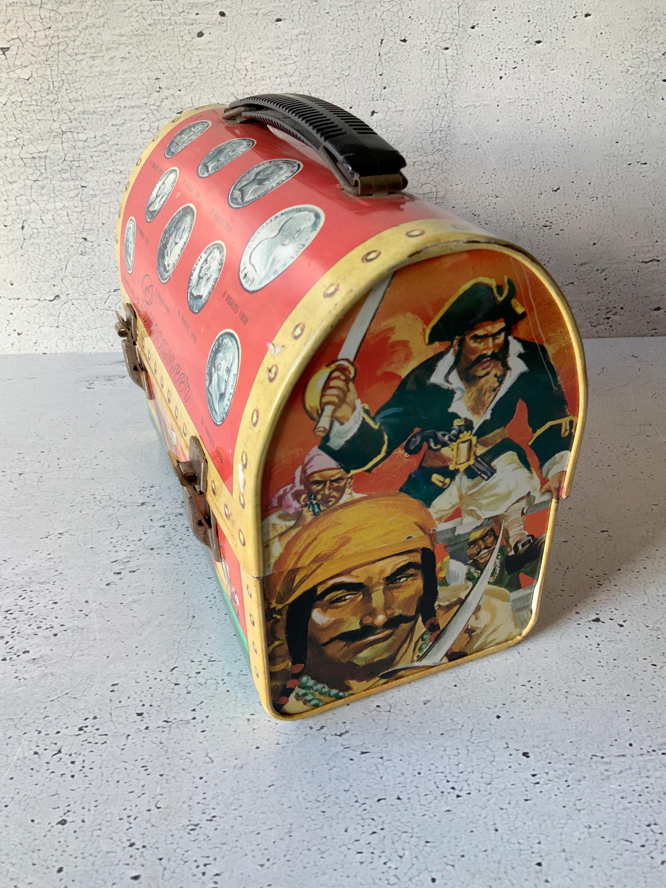 1957 Buccaneer Lunch Kit With Thermos Holder. Vintage Tin Litho
