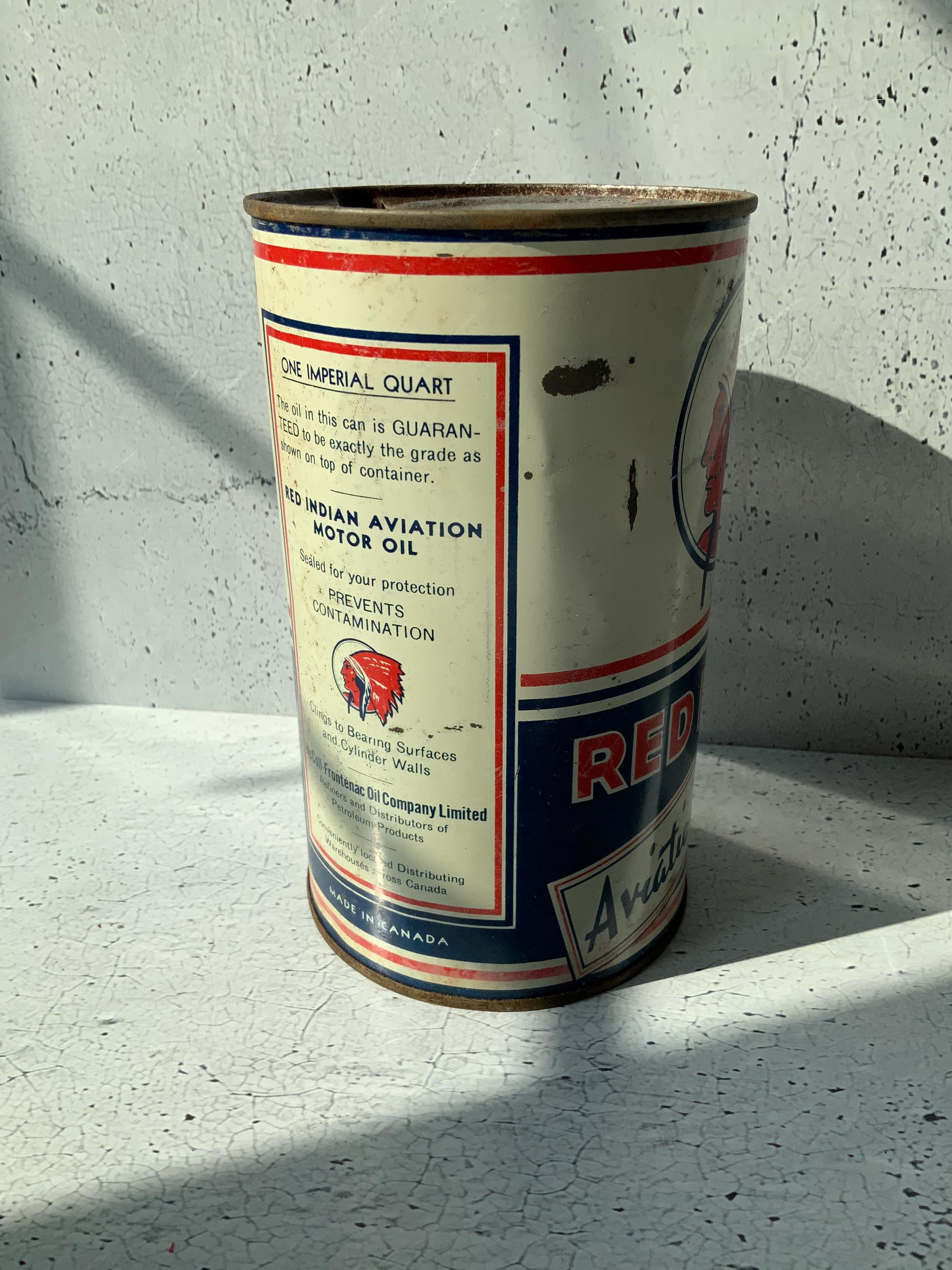 Red Indian Aviation Oil Tin. Mccoll Frontenac Oil Co. Ltd