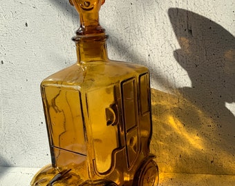 Empoli Amber glass Car decanter. Bessi, depose-style. Rare “Made in Taiwan” version.