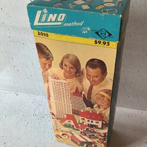 Lino Blocks Pre-Lego. Kunststoff-Bausteine. 1940er/1950er Jahre. Passend zu Lego. Vorläufer zu Lego. Vintage Kinderbaukasten. Spielzeug.