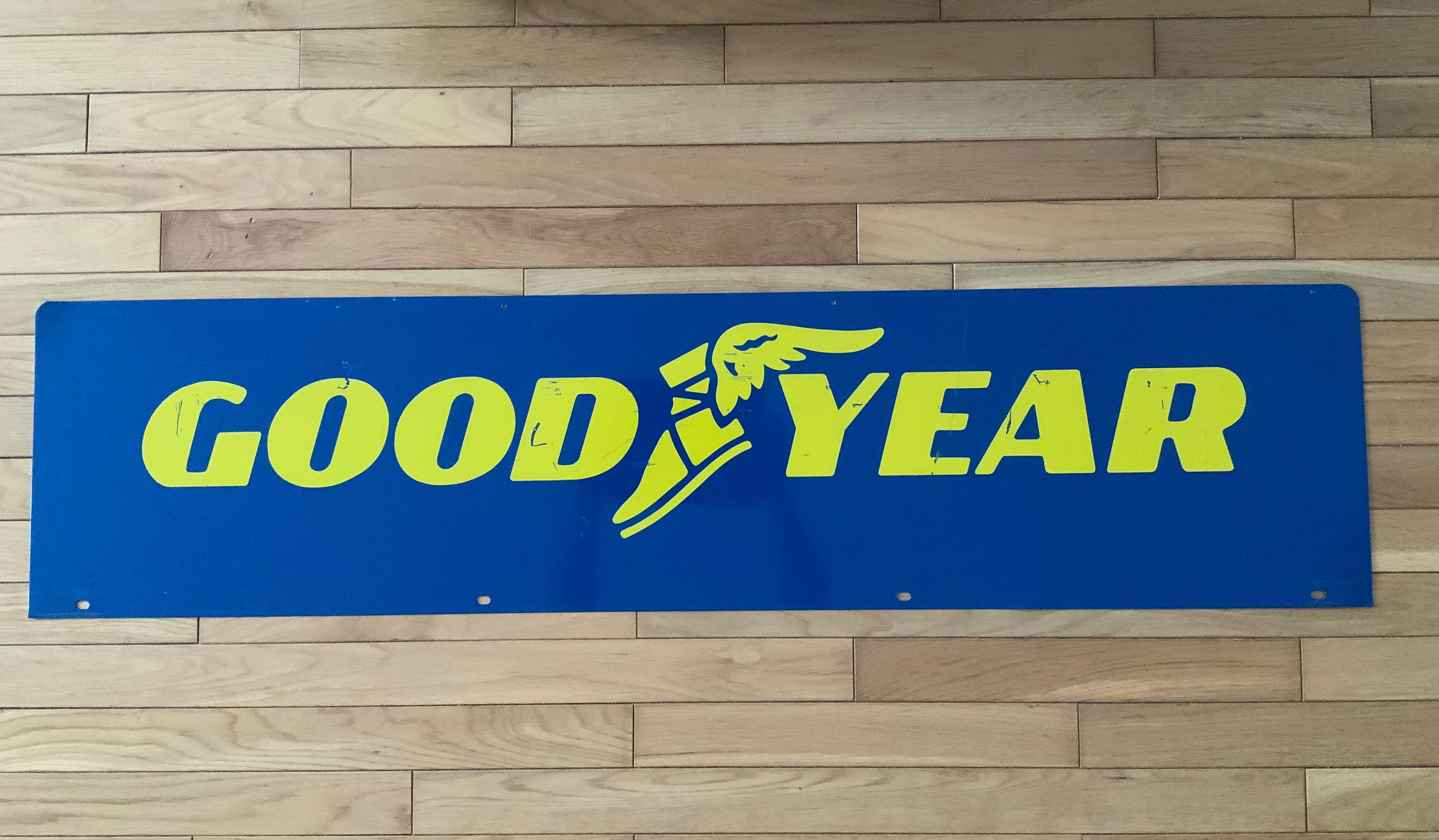 Goodyear 2 Sided Metal Sign. Winged Foot Logo. Enamel Paint. Tire