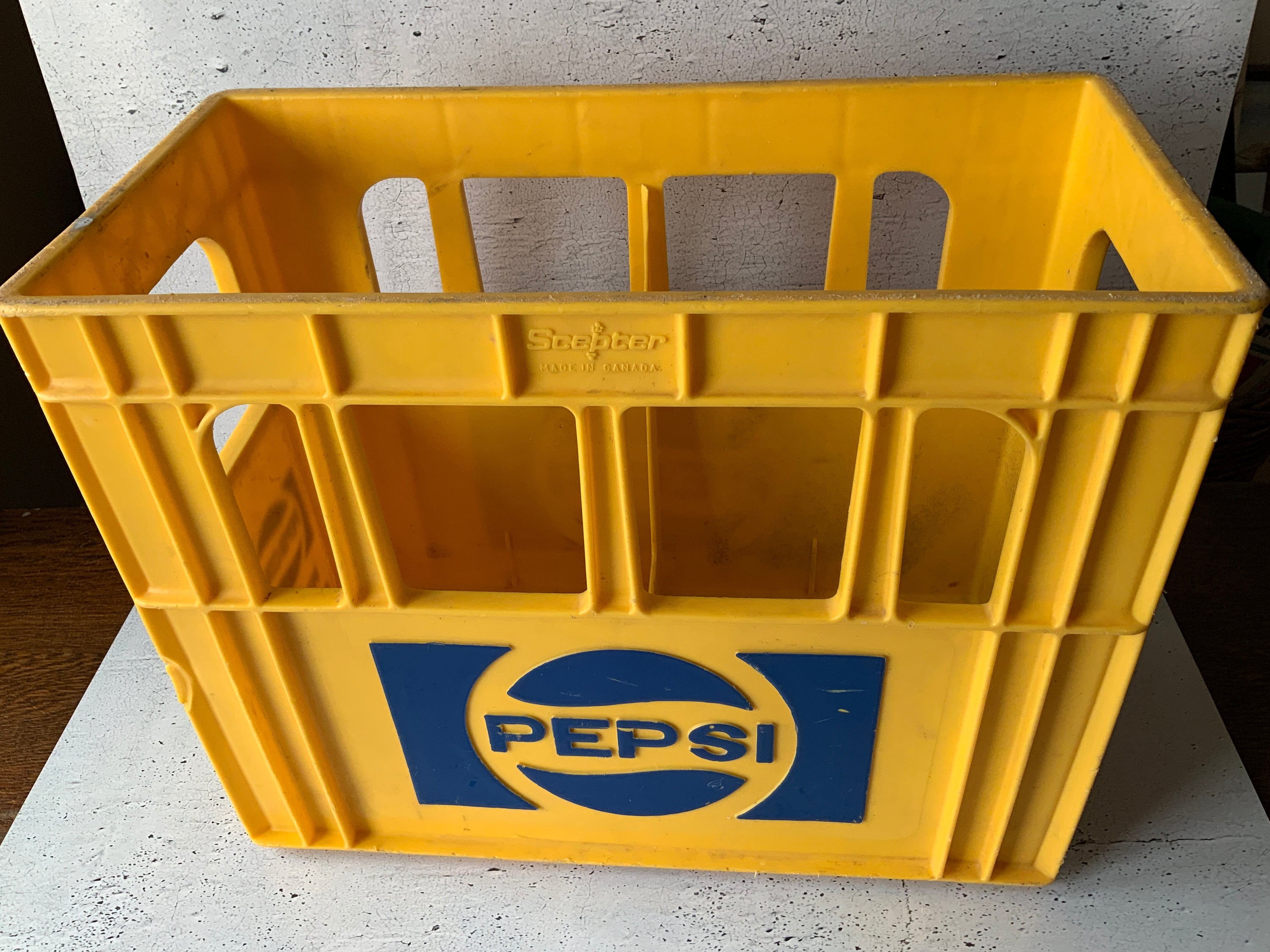 Pepsi Crate. Yellow and Blue!. 14 1/2” Tall. Cola Collectibles