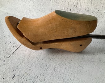 High Heel Wooden Shoe Stretcher. Hardwood. Antique.Vintage clothing assist/accessory. Labeled. Green Top. Made in U.S.A. Rochester Shoe Tee.